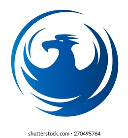 Phoenix symbol, emblem design, blue vector phoenix illustration.