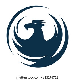 Phoenix symbol, emblem design, blue vector phoenix illustration.