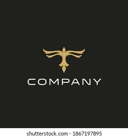 Phoenix with T letter elegant gold classic logotype design vector, vintage wing T logo icon 