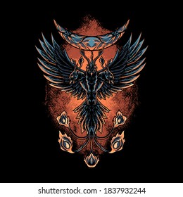 Phoenix with Three Heads illustration for merchandise design or poster design