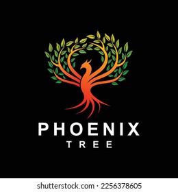 Phoenix tree logo, phoenix with tree logo