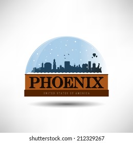 Phoenix, United States of America city skyline silhouette in snow globe. Vector design.