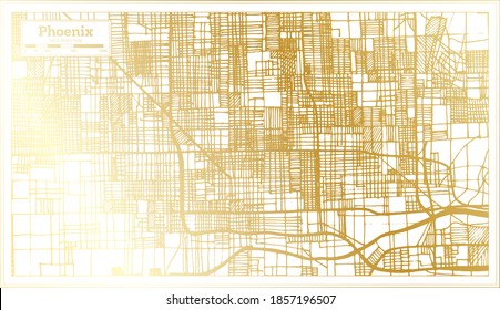 Phoenix USA City Map in Retro Style in Golden Color. Outline Map. Vector Illustration.