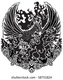 Phoenix. Vector b&w version without gradients.