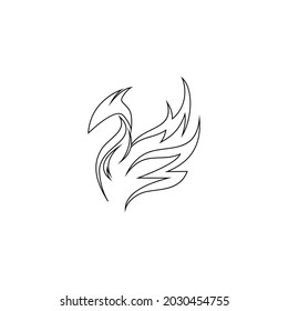 Phoenix vector drawing, outline black on white background.