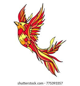 Phoenix vector illustration. Doodle style. Design, print, decor, textile, paper