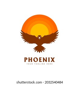 phoenix vector logo. bird logo flapping wings. sunset logo