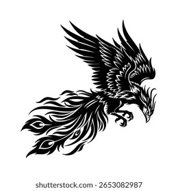 Phoenix Vector, Tribal Phoenix Clipart, Fire Bird Silhouette, Flying Mythical Bird, Phoenix Tattoo Design