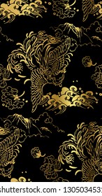 phoenix wallpaper vertical ornate oriental japanese chinese vector design seamless pattern