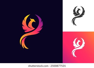 phoenix wing gradient logo design abstract animal  bird fly vector logo illustration