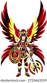 Phoenix geflügelten weiblichen Helden Vektor - Legendäre Feuer Paladin Ausrüstung für RPG-Spiele