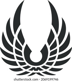 Phoenix wings logo. Vintage bird emblem. Winged badge