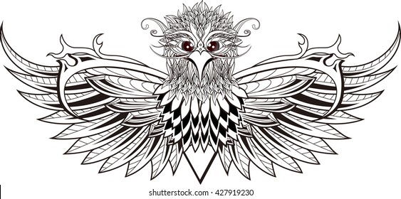 phoenix zentangle stylized. Vector Hand Drawn sketch for tattoo design or makhenda. 