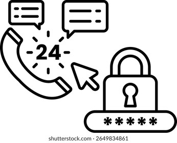 A phone with a 24 hour call button and a keypad with a padlock on it. The padlock is a symbol of security and protection