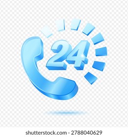 Phone 24 Hours Support, 3D Blue Glossy Customer Service Icon