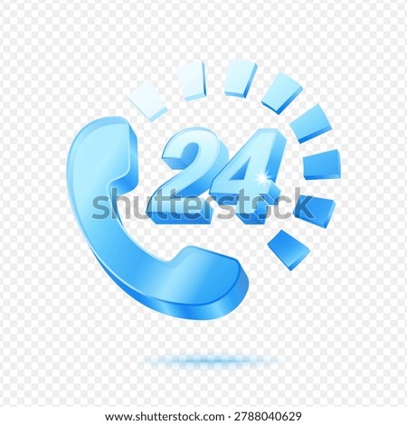 Phone 24 Hours Support, 3D Blue Glossy Customer Service Icon
