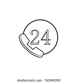 Phone 24 Hours Thin Line Icon on white background
