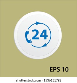 Phone 24 Hours vector icon, circle flat design internet button, web and mobile app illustration