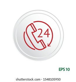 Phone 24 Hours vector icon, circle flat design internet button, web and mobile app illustration