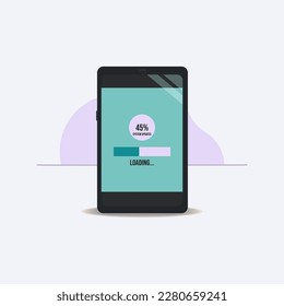 Ilustración vectorial de diseño de barra de carga del sistema de actualización del 45% del teléfono