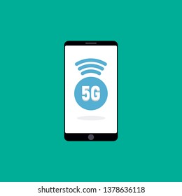 phone with 5G mobile network logo on screen. Business illustration