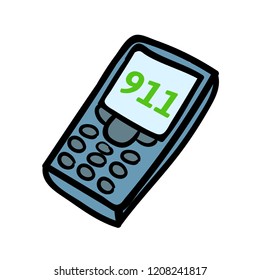 Phone with 911 on a dial. Flat design icon. Colorful flat vector illustration. Isolated on white background.