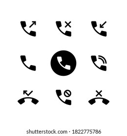 Phone activity icon in black. Rejected, missed, incoming and outgoing call. Vector on isolated white background. EPS 10