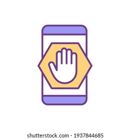 Phone Addiction Decreasing RGB Color Icon. Setting Limits. Increasing Concentration. Mobile Phone Overuse. Gadgets For Distraction. Minimizing Smartphone Checking. Isolated Vector Illustration