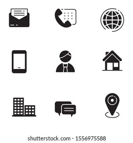 Phone, address, mobile and others icon for business card with black solid color