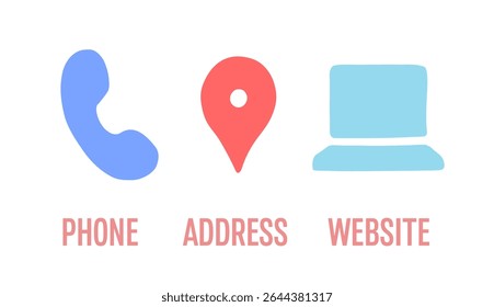 Phone Address Website Minimalist Icons Vector Simple Hand Drawn Icon Bundle