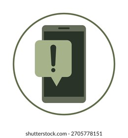 Phone alert icon. Exclamation message bubble. Mobile notification Vector. Minimal green graphic.