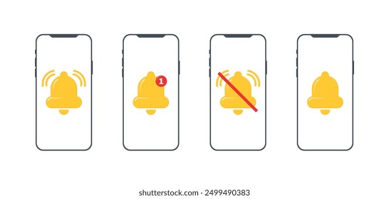Symbole für Telefonwarnungs-Sets. Flach und Silhouette Stil. Vektorsymbole.