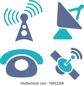 phone & antenna, satellite icons, signs, vector illustrations