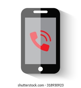 Phone app illustration on a flat icon smartphone with shadow on a white background
