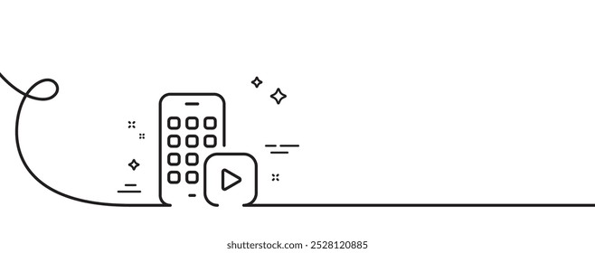 Phone app line icon. Continuous one line with curl. Smartphone application sign. Cellphone mobile device symbol. Phone app single outline ribbon. Loop curve pattern. Vector
