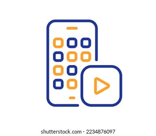 Phone app line icon. Smartphone application sign. Cellphone mobile device symbol. Colorful thin line outline concept. Linear style phone app icon. Editable stroke. Vector