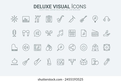 Phone app settings to search, download or share songs, voice or radio thin black and red outline symbols, vector illustration. Music equipment and technology to play and record sound line icons set