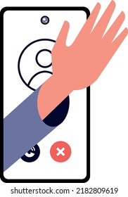 Telefonische Applikation für Kommunikation und Anrufe. Flache Vektorgrafik mit Hand, Anrufbildschirm und Telefon-App