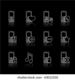 Phone Applications icon set 11 - Strokes Black Series.  Vector eps8 format, easy to edit.
