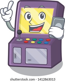 With phone arcade machine isolated with the character