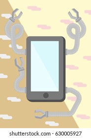 phone arm robot.Phone is power full a tool for doing business and Social.vector,illustration