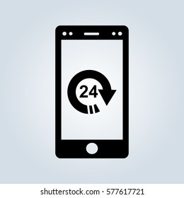 Phone with arrow circle. 24 hours online .