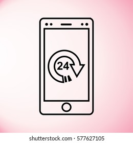 Phone with arrow circle. 24 hours online .