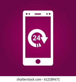 Phone with arrow circle. 24 hours online .
