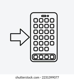 Teléfono con icono de flecha aislado en fondo blanco. Símbolo de gadget moderno, simple, vector, icono para el diseño de sitios web, aplicación móvil, ui. Ilustración vectorial