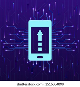 Phone, arrow up, upload new technology vector icon. New mobile technology concept vector illustration. Phone, arrow up, upload new technology vector icon