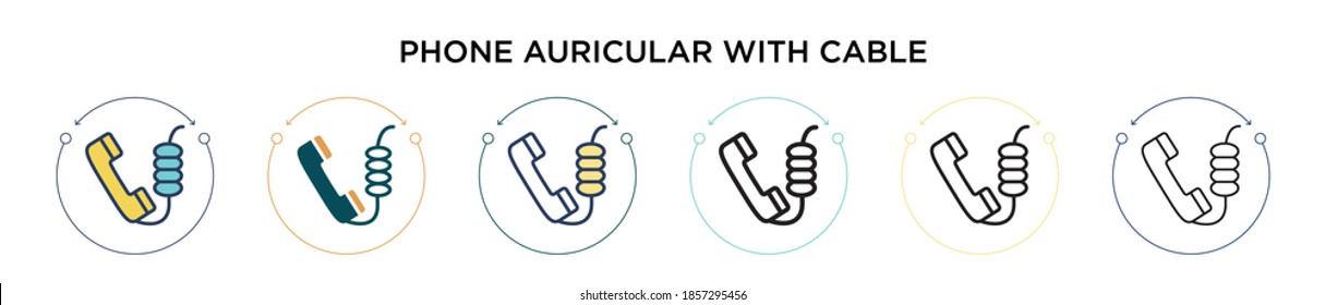 Phone auricular with cable icon in filled, thin line, outline and stroke style. Vector illustration of two colored and black phone auricular with cable vector icons designs can be used for mobile,