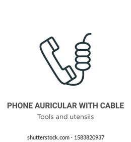 Phone auricular with cable outline vector icon. Thin line black phone auricular with cable icon, flat vector simple element illustration from editable tools and utensils concept isolated on white 