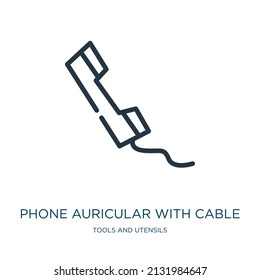 phone auricular with cable thin line icon. phones,  linear icons from tools and utensils concept isolated outline sign. Vector illustration symbol element for web design and apps.