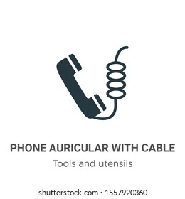 Phone auricular with cable vector icon on white background. Flat vector phone auricular with cable icon symbol sign from modern tools and utensils collection for mobile concept and web apps design.